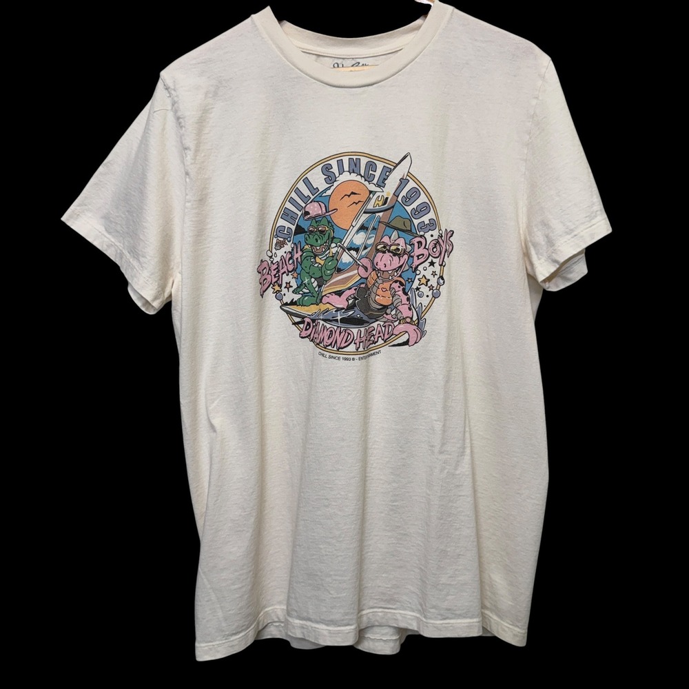 John Galt Womens T-Shirt OS Cream Beach Boys Diamond Head Graphic Surf Retro